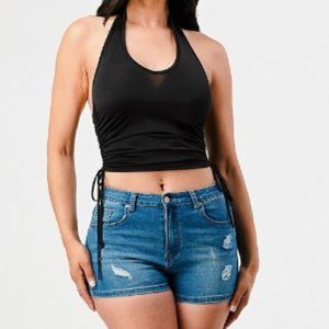 Black Halter Neck Crop Top